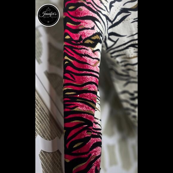 Elizabeth New York Vintage Cream Black Red Animal Print Cardigan Size Large - Picture 5 of 11